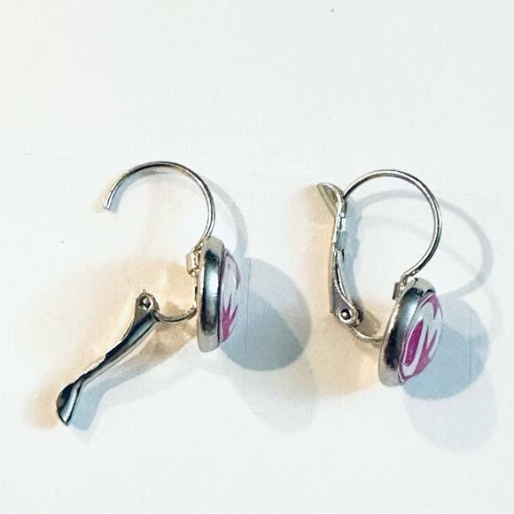 Phi Mu Silver Pink Drop Earrings - Picture 4 of 4